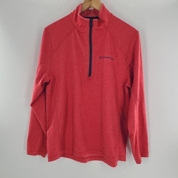 Vineyard Vines Sankaty Performance Coral Medium Performance Fleece Grid Pullover - Picture 8 of 8